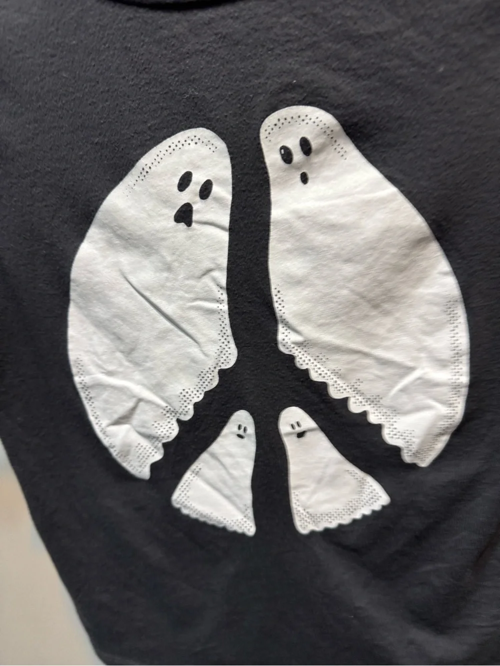 Old Navy Kids Black Tee with White Ghost Peace Graphic
